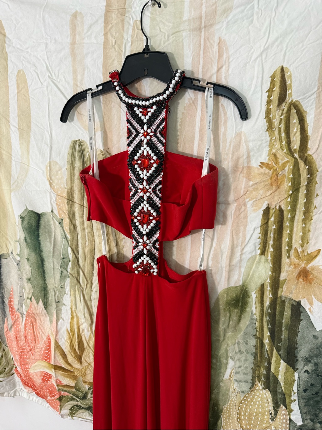Sherri Hill Red Beaded Backless Evening Gown